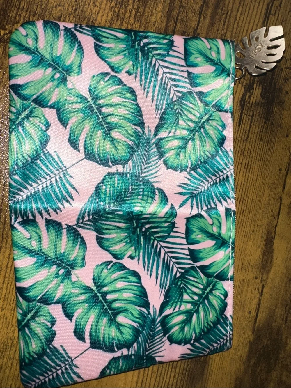 Tropical Pink Leaf Print Pouch